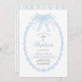 Blue Pearl Oval Baptism Boy Christening with Cross Einladung (Vorne/Hinten)