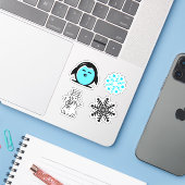 Blue Penguin Snowman Snowflake Weihnachts-Set Aufkleber (Laptop mit iPhone)