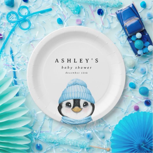 Blue Penguin Winter Baby Dusche Pappteller (Party)