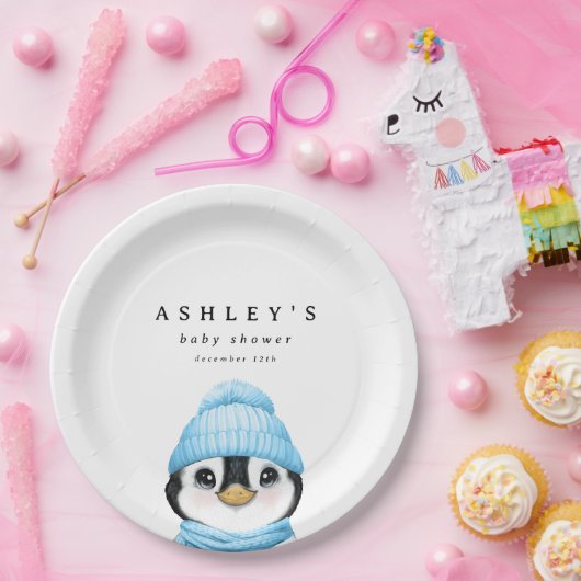 Blue Penguin Winter Baby Dusche Pappteller (Party)