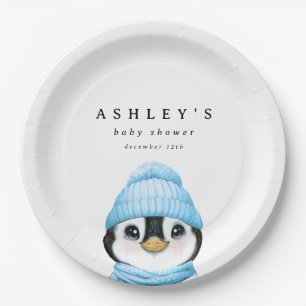 Blue Penguin Winter Baby Dusche Pappteller