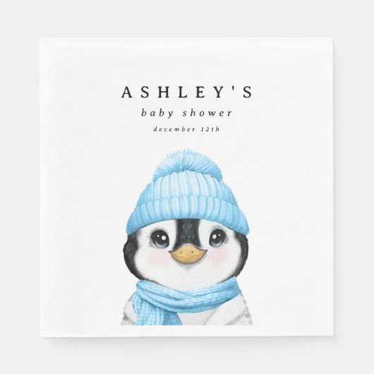 Blue Penguin Winter Baby Dusche Serviette (Vorderseite)