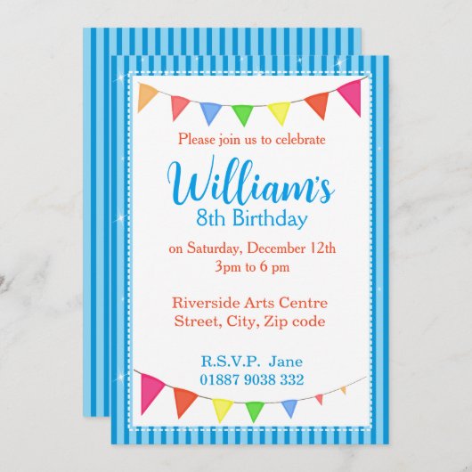 Blue Pennant Party Einladung (Vorne/Hinten)