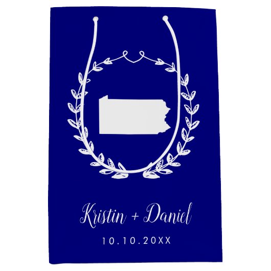 Blue Pennsylvania Map Wedding Welcome Swag Mittlere Geschenktüte (Vorderseite)