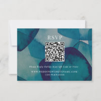 Blue Pentagons Watercolor Wedding Online QR Code