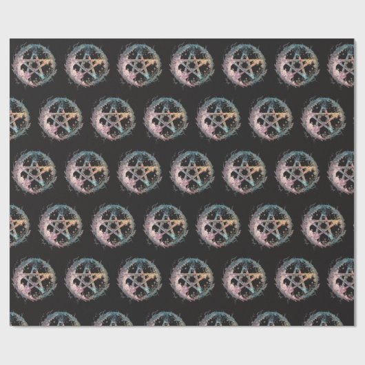 Blue Pentagram Witchcraft Black Halloween Geschenkpapier (Flach)