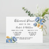 Blue Peonies and Yellow Daisis Probe Dinner Einladung (Stehend Vorderseite)