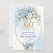 Blue Peonies Eucalyptus 60th Birthday Invitation Einladung (Vorderseite)