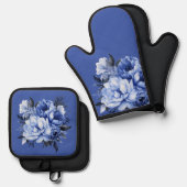 Blue Peonies Floral Elegante Ofenhandschuh & Topflappen-Set (Vorderseite/Rückseite)