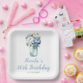 Blue Peonies Mason Jar Birthday Pappteller (Party)