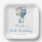 Blue Peonies Mason Jar Birthday Pappteller (Vorderseite)