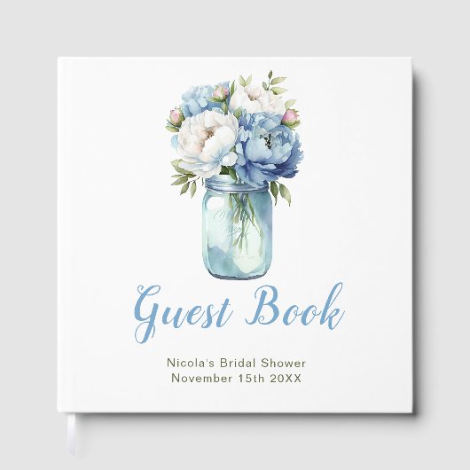 Blue Peonies Mason Jar Bridal Shower Gästebuch (Vorderseite)