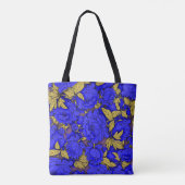 Blue Peonies mit Gold-Blätter Tasche (Rückseite)