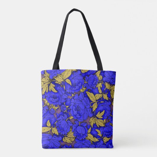 Blue Peonies mit Gold-Blätter Tasche (Rückseite)