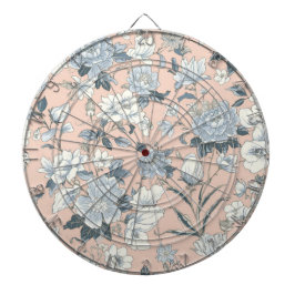 Blue Peonies Peach Botanical Vintage Floral Dartscheibe