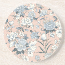 Blue Peonies Peach Botanical Vintage Floral