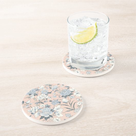 Blue Peonies Peach Botanical Vintage Floral Getränkeuntersetzer (Seite)