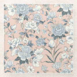 Blue Peonies Peach Botanical Vintage Floral Glasuntersetzer