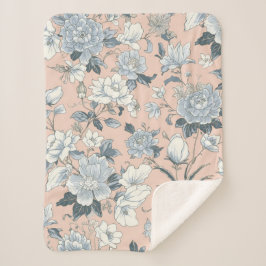 Blue Peonies Peach Botanical Vintage Floral Sherpadecke