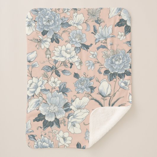 Blue Peonies Peach Botanical Vintage Floral Sherpadecke (Vorderseite)