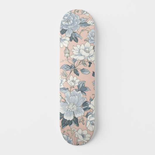 Blue Peonies Peach Botanical Vintage Floral Skateboard (Vorderseite)