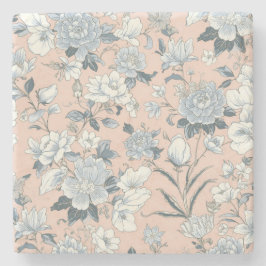 Blue Peonies Peach Botanical Vintage Floral Steinuntersetzer