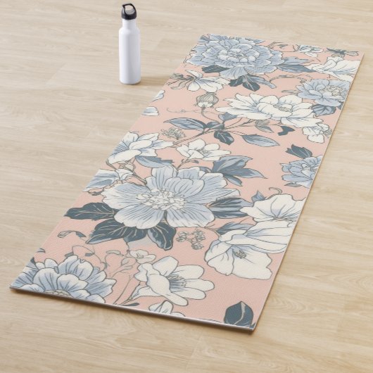 Blue Peonies Peach Botanical Vintage Floral Yogamatte (Beispiel)