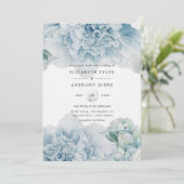 Blue Peonies Wedding Einladung (Stehend Vorderseite)