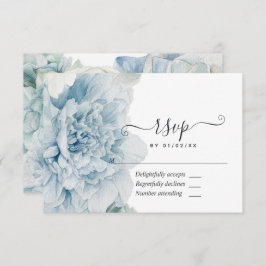 Blue Peonies Wedding RSVP Karte