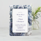 Blue Peonies & White Roses Brautparty Einladung (Stehend Vorderseite)