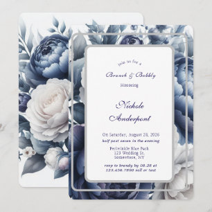 Blue Peonies White Roses Brunch und Bubbly Einladung