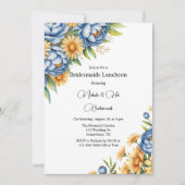 Blue Peony and Yellow Daisies Bridesmaids Luncheon Einladung (Vorderseite)