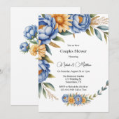 Blue Peony and Yellow Daisises Couples Dusche Einladung (Vorne/Hinten)