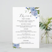 Blue Peony Blume Wedding Dinner Menu (Stehend Vorderseite)