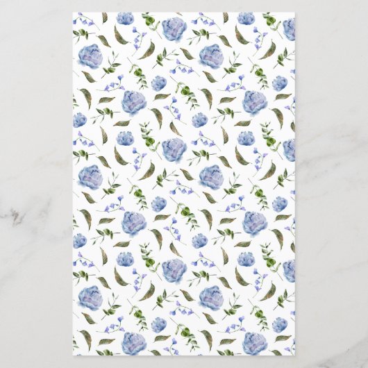 Blue Peony Blume Wedding Dinner Menu (Rückseite)