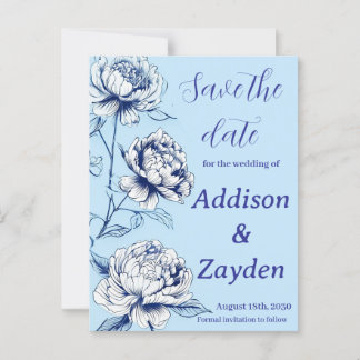 Blue Peony Chinoiserie Save the Date Cards Postkarte