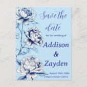 Blue Peony Chinoiserie Save the Date Cards Postkarte (Vorderseite)