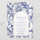 Blue Peony Chinoiserie Victorian Floral wedding Einladung (Vorne/Hinten)