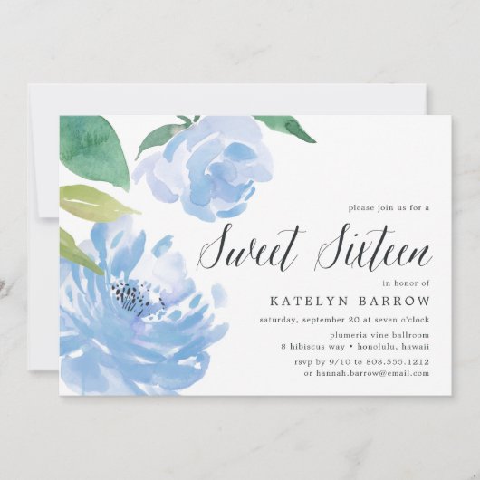 Blue Peony | Einladung von 16 . Geburtstag (Vorderseite)