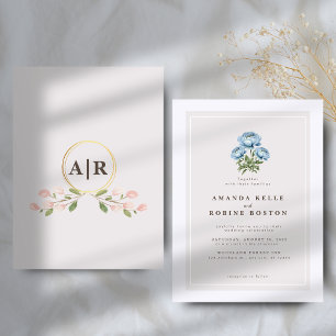 Blue Peony Elegante Hochzeitseinladung Einladung