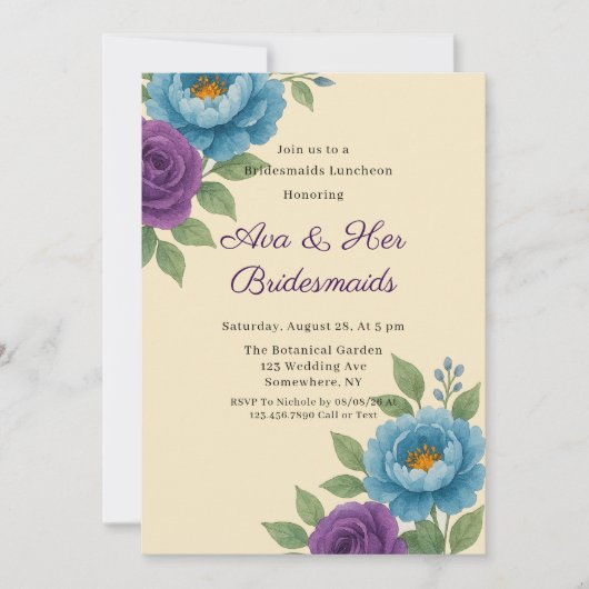 Blue Peony & Fig Lila Rose Bridesmaids Luncheon Einladung (Vorderseite)