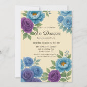 Blue Peony & Fig Lila Rose Junggeselinnen-Abschied Einladung (Vorderseite)