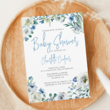 Blue Peony Floral Chic Spring Garden Baby Dusche