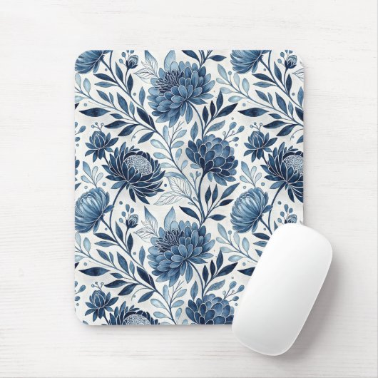 Blue Peony Garden Watercolor Mousepad (Mit Mouse)