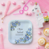 Blue Peony on Blue 7" Square Pappteller (Party)