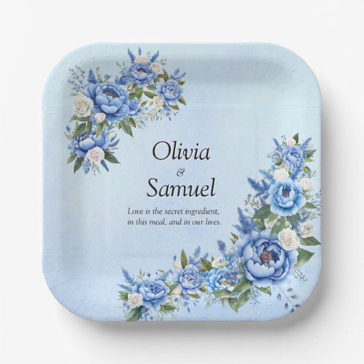 Blue Peony on Blue 7" Square Pappteller (Vorderseite)