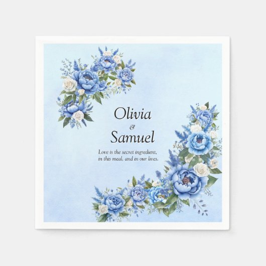 Blue Peony on Blue Cocktail Serviette (Vorderseite)