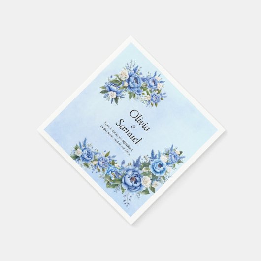 Blue Peony on Blue Cocktail Serviette (Ecke)