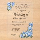 Blue Peony on Blue Wedding Suite Acryleinladungen (Vorderseite)