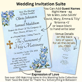 Blue Peony on Blue Wedding Suite Einladung